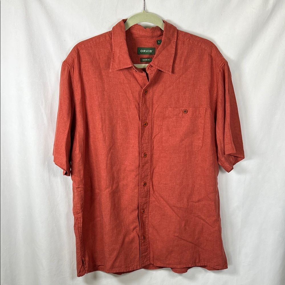 Orvis Hemp Blend Classic Blend Button Down Short Sleeve size L